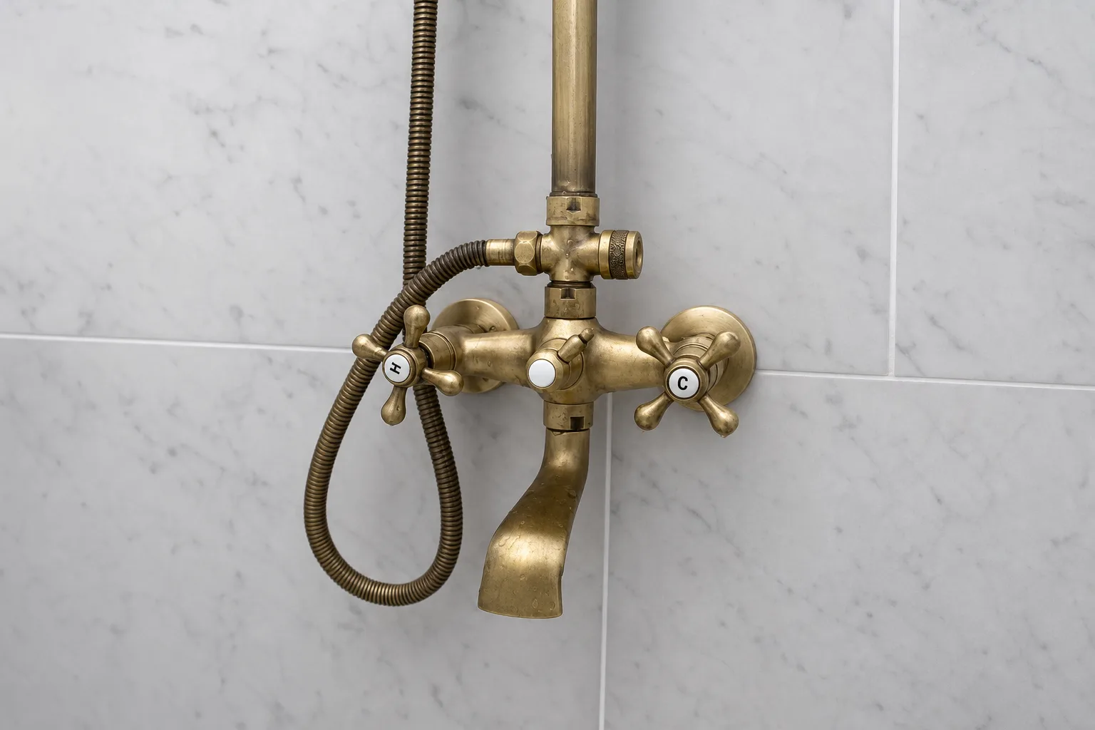 Detail: vintage-style brass tub fixtures
