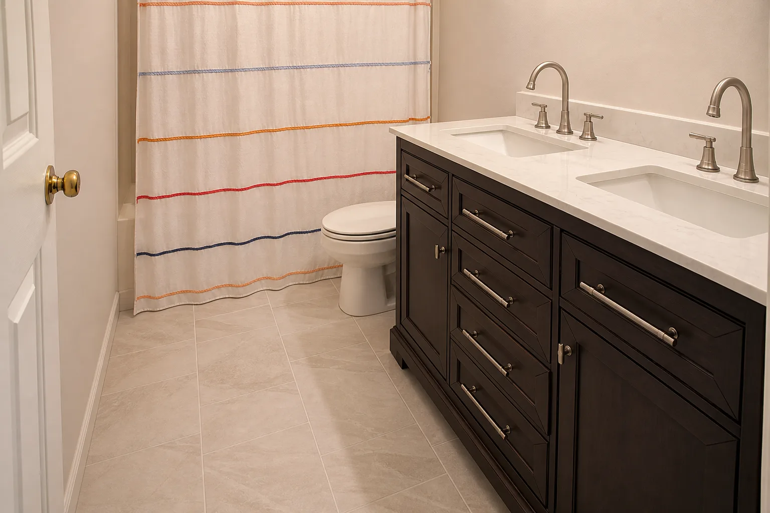 Double vanity with quartz countertop
