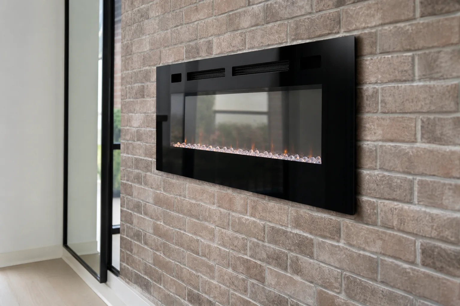 Detail: fireplace brickwork and trim carpentry