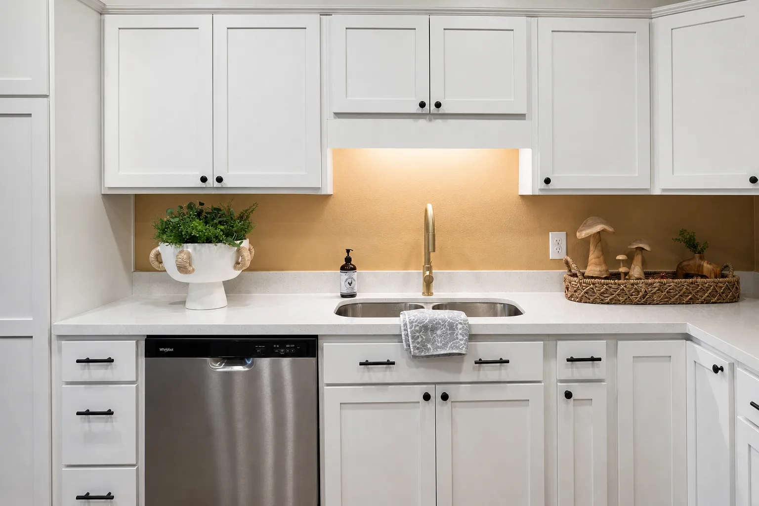 Sink wall with under-cabinet lighting detail