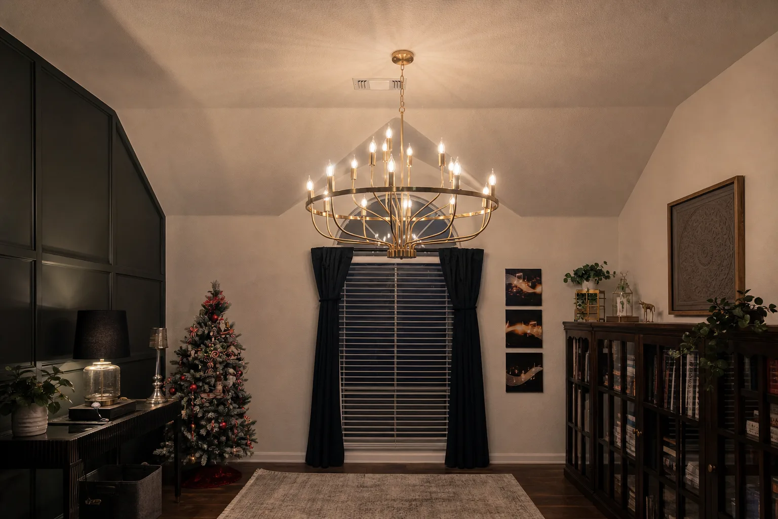Statement chandelier over a family living space